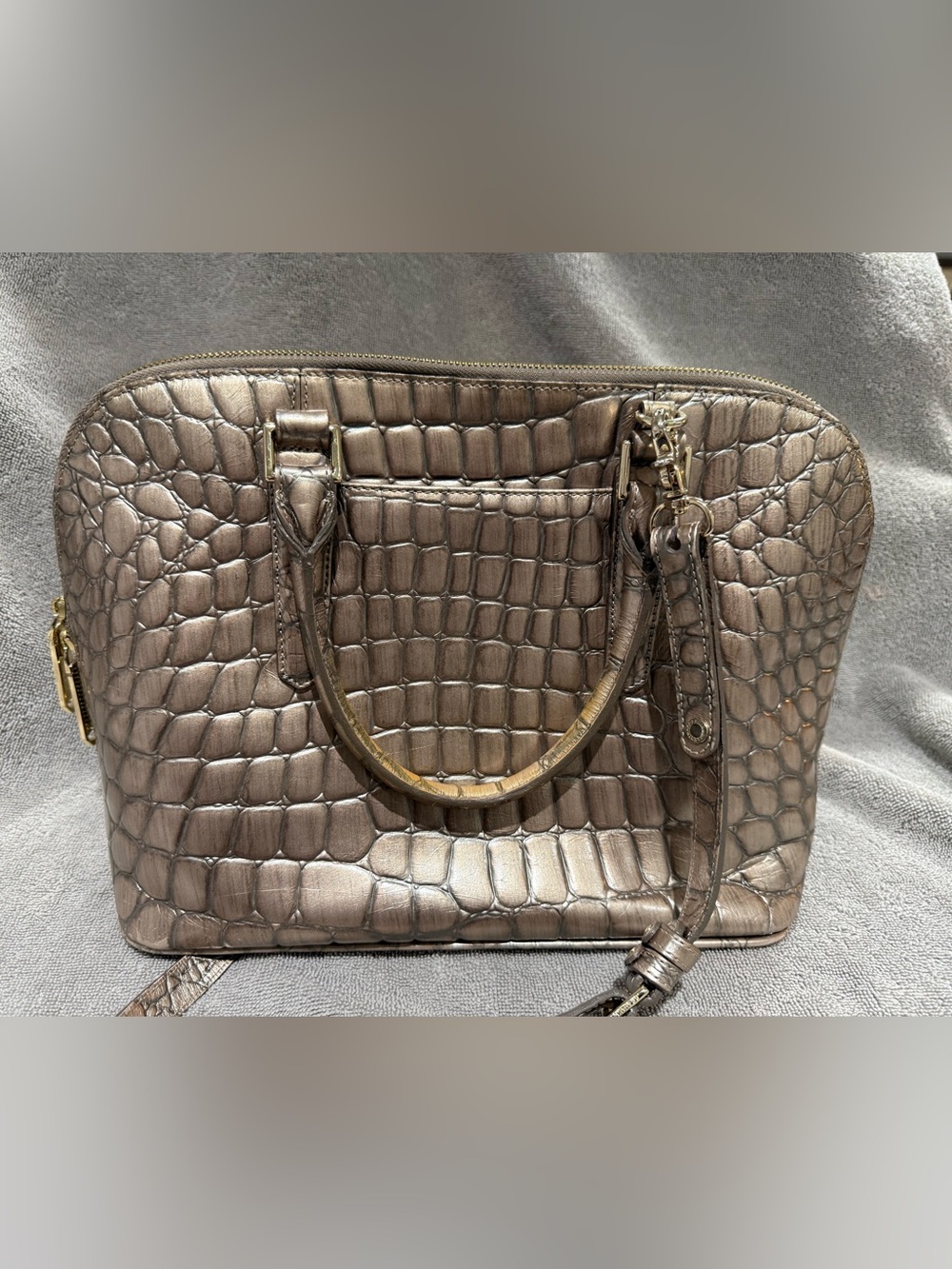 BRAHMIM | Metallic Taupe Croc-Embossed Satchel - Picture 2 of 7